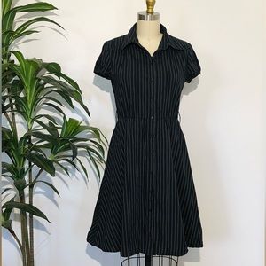 Button down fit and flare puff sleeve stripe dress